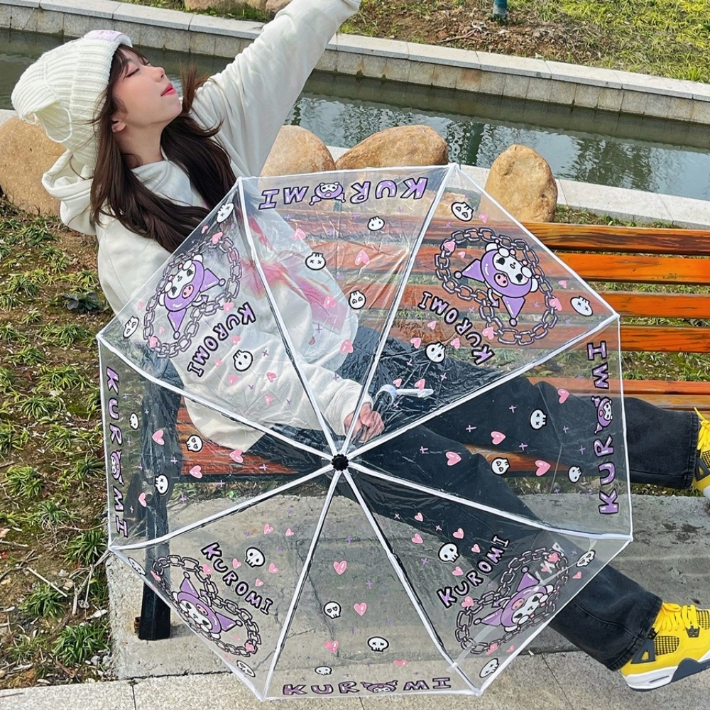 Sanrio Kuromi Hearts & Skulls Hello Kitty Umbrella Kids / Adult Clear Umbrella - Picture 3 of 9